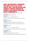 2024 NEW BIOCHEM 2 LEHNINGER TEST BANK (CH.12-23) LATEST UPDATE 400+ EXAM QUESTIONS AND CORRECT ANSWERS VERIFIED BY EXPERTS 100% RATED TOPSCORE PASS!!! HIGHGRADE!!!