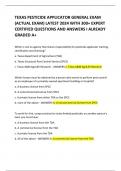 TEXAS PESTICIDE APPLICATOR GENERAL EXAM &lpar;ACTUAL EXAM&rpar; LATEST 2024 WITH 300&plus; EXPERT CERTIFIED QUESTIONS AND ANSWERS I ALREADY GRADED A&plus; 