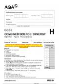 2023 AQA GCSE COMBINED SCIENCE&colon; SYNERGY 8465&sol;3H Higher Tier Paper 3 Physical Sciences Question Paper & Mark scheme &lpar;Merged&rpar; June 2023 &lbrack;VERIFIED