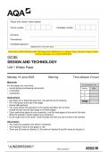 2023 AQA GCSE DESIGN AND TECHNOLOGY 8552&sol;W Unit 1 Written Paper Question Paper & Mark scheme &lpar;Merged&rpar; June 2023 &lbrack;VERIFIED&rsqb;