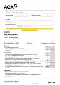 2023 AQA GCSE ENGINEERING 8852&sol;W Unit 1 Written Paper Question Paper & Mark scheme &lpar;Merged&rpar; June 2023 &lbrack;VERIFIED&rsqb; GCSE