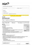 2023 AQA GCSE PSYCHOLOGY 8182&sol;1 Paper 1 Cognition and Behaviour Question Paper & Mark scheme &lpar;Merged&rpar; June 2023 &lbrack;VERIFIED
