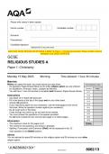 2023 AQA GCSE RELIGIOUS STUDIES A 8062&sol;13 Paper 1&colon; Christianity Question Paper & Mark scheme &lpar;Merged&rpar; June 2023 &lbrack;VERIF2023 AQA GCSE RELIGIOUS STUDIES A 8062&sol;13 Paper 1&colon; Christianity Question Paper & Mark scheme &lpar;Merged&rpar; June 2023 &lbrack;VERIFIEDIED