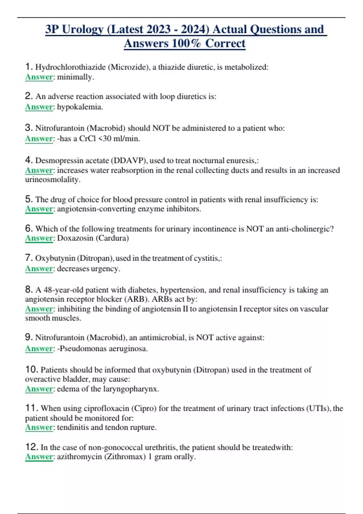 3P Urology (Latest 2024 / 2025 ) Actual Questions and Answers 100% Correct - 3P Urology - Stuvia US