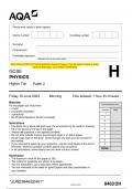 2023 AQA GCSE PHYSICS 8463&sol;2H Paper 2 Higher Tier Question Paper & Mark scheme &lpar;Merged&rpar; June 2023 &lbrack;VERIFIED