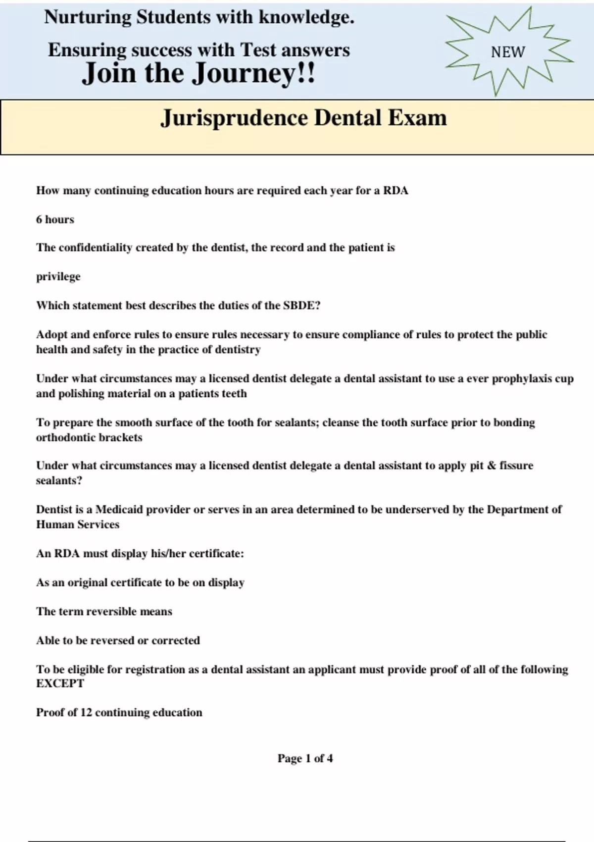Jurisprudence Dental Exam Complete with Answers Verified and Graded