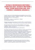ISYE6414 REGRESSION MIDTERM 2  EXAM 2022-2024 / ISYE6414 MIDTERM 2 REAL EXAM QUESTIONS AND 100%  CORRECT ANSWERS/ GRADED A In logistic regression, the relationship between the probability of success and the  predicting variables is nonlinear. --CORRECT AN