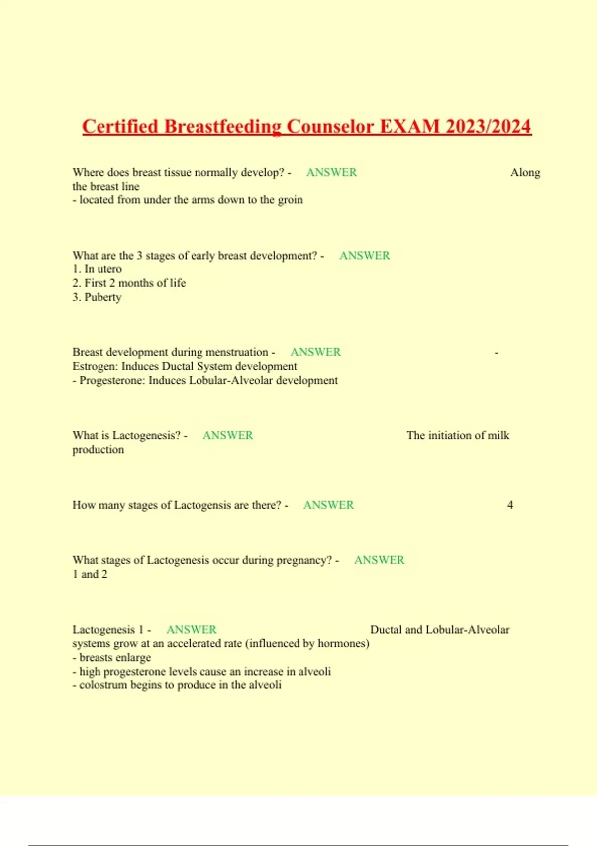 Certified Breastfeeding Counselor EXAM 2023/2024 - CLC - Stuvia US