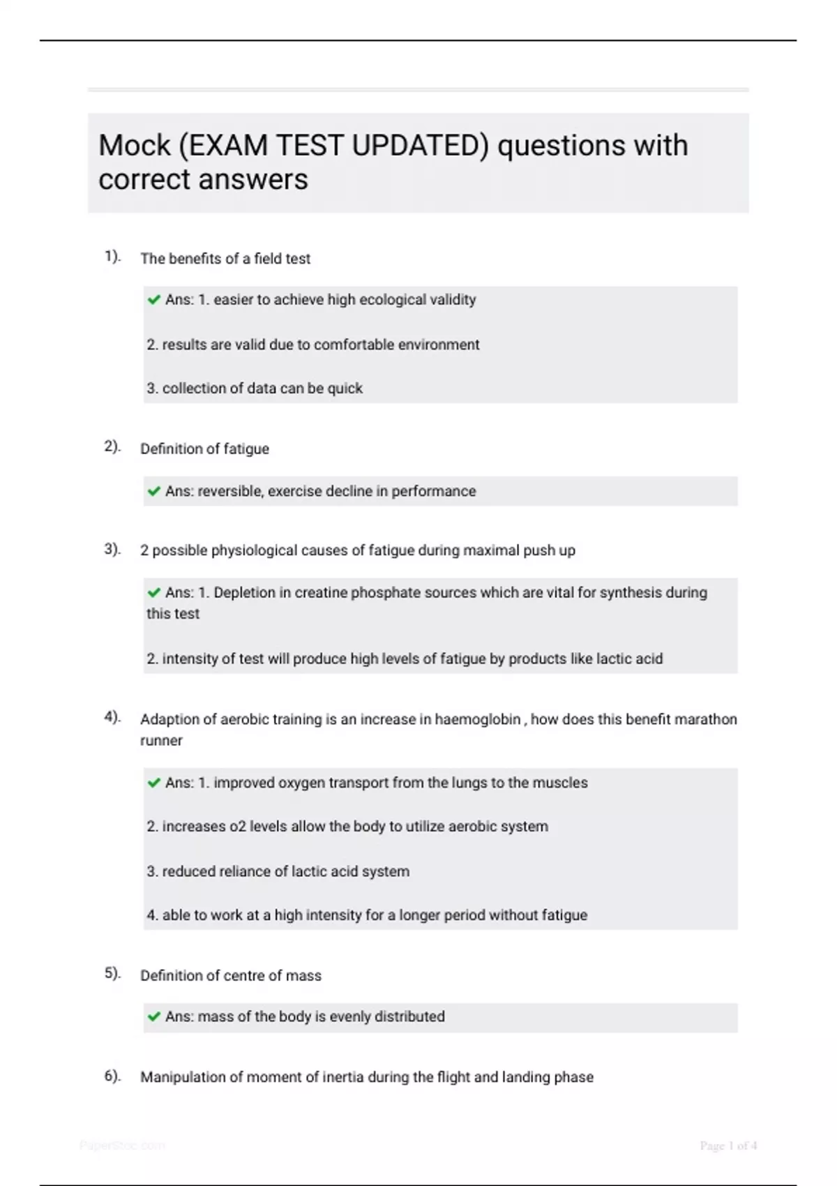 Mock EXAM TEST UPDATED questions with correct answers - NU1426 - Stuvia US