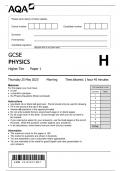   GCSE AQA  MAY 2023 HIGHER TRIPPLE SCIENCE PHYSICS PAPER 1