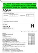 AQA GCSE BIOLOGY 8461/1H HIGHER TIER PAPER 1 EXAMINATION QUESTION PAPER (AUTHENTIC MARKING SCHEME ATTACHED)