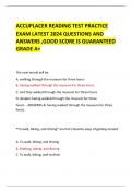 ACCUPLACER READING TEST PRACTICE  EXAM LATEST 2024 QUESTIONS AND  ANSWERS ,GOOD SCORE IS GUARANTEED  GRADE A+
