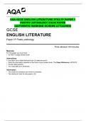 AQA GCSE ENGLISH LITERATURE 8702/1P PAPER 1 POETRY ANTHOLOGY EXAM PAPER (AUTHENTIC MARKING SCHEME ATTACHED)