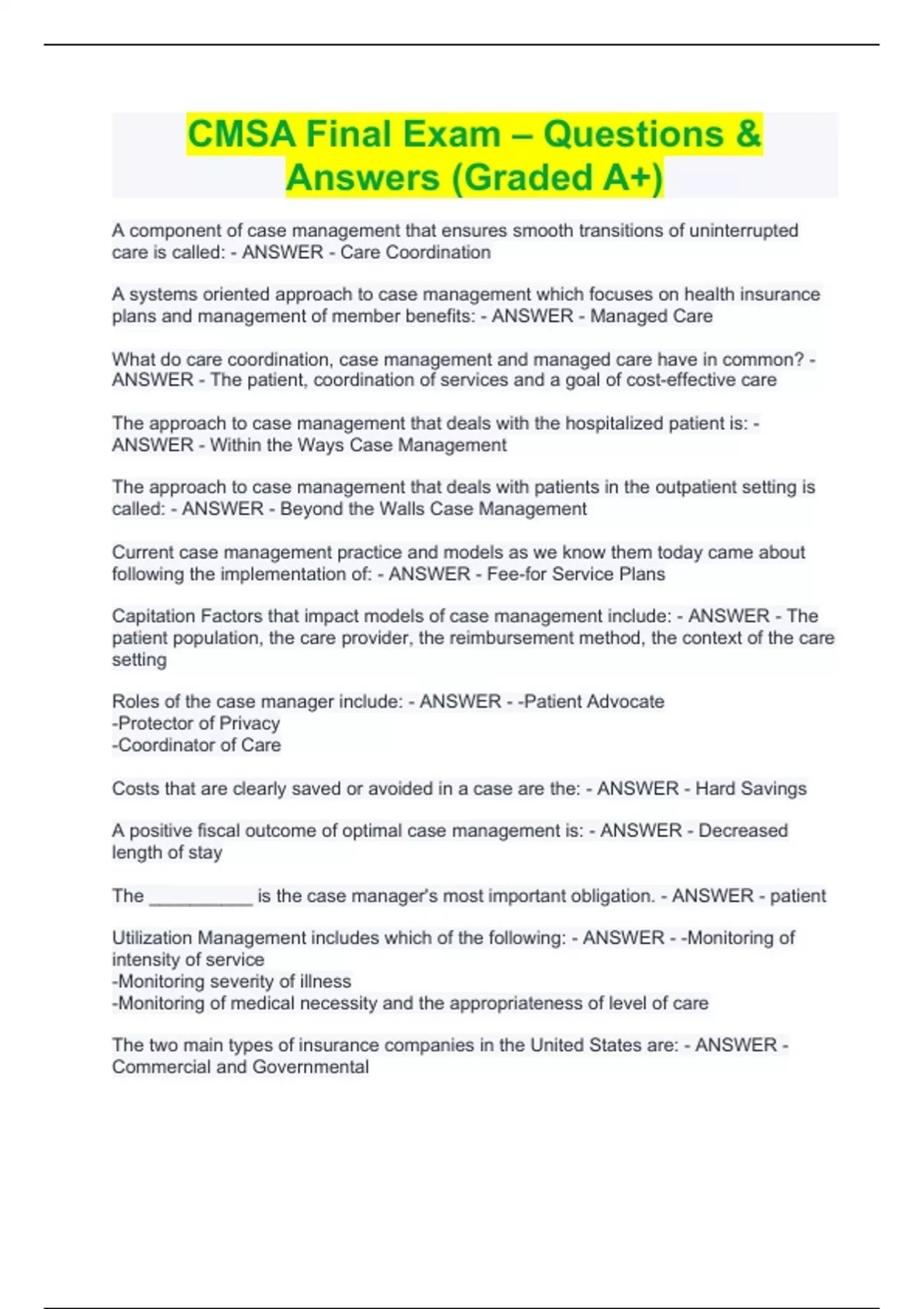 CMSA Final Exam – Questions & Answers (Graded A+) - CMSA - Stuvia US