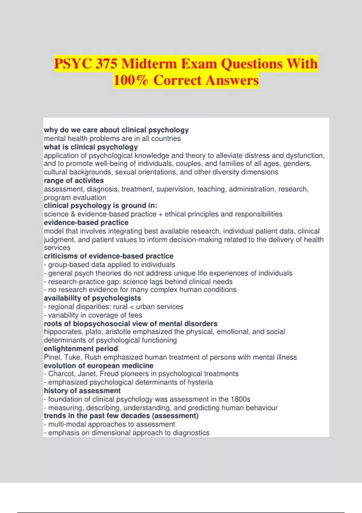 PSYC 375 Midterm Exam Questions With 100% Correct Answers - PSYC 375 ...