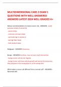MULTIDIMENSIONAL CARE 2 EXAM 1  QUESTIONS WITH WELL ANSWERED  ANSWERS LATEST 2024 WELL GRADED A+