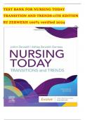 TEST BANK FOR NURSING TODAY TRANSITION AND TRENDS 11TH EDITION BY ZERWEKH 100% verified 2024