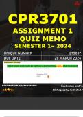 CPR3701 ASSIGNMENT 1 QUIZ MEMO - SEMESTER 1 - 2024 UNISA – DUE DATE: - 28 MARCH 2024 (DISTINCTION GUARANTEED!)