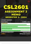 CSL2601 ASSIGNMENT 2 MEMO - SEMESTER 1 - 2024 UNISA – DUE DATE: - 3 APRIL 2024 (DETAILED ANSWERS WITH FOOTNOTES AND A BIBLIOGRAPHY - DISTINCTION GUARANTEED!)