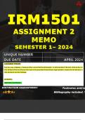 IRM1501 ASSIGNMENT 2 MEMO - SEMESTER 1 - 2024 UNISA &ndash; DUE DATE&colon; - 2024 &lpar;DETAILED ANSWERS WITH FOOTNOTES AND A BIBLIOGRAPHY - DISTINCTION GUARANTEED&excl;&rpar;
