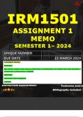 IRM1501 ASSIGNMENT 1 MEMO - SEMESTER 1 - 2024 UNISA &ndash; DUE DATE&colon; - 2024 &lpar;DETAILED ANSWERS WITH FOOTNOTES AND A BIBLIOGRAPHY - DISTINCTION GUARANTEED&excl;&rpar;