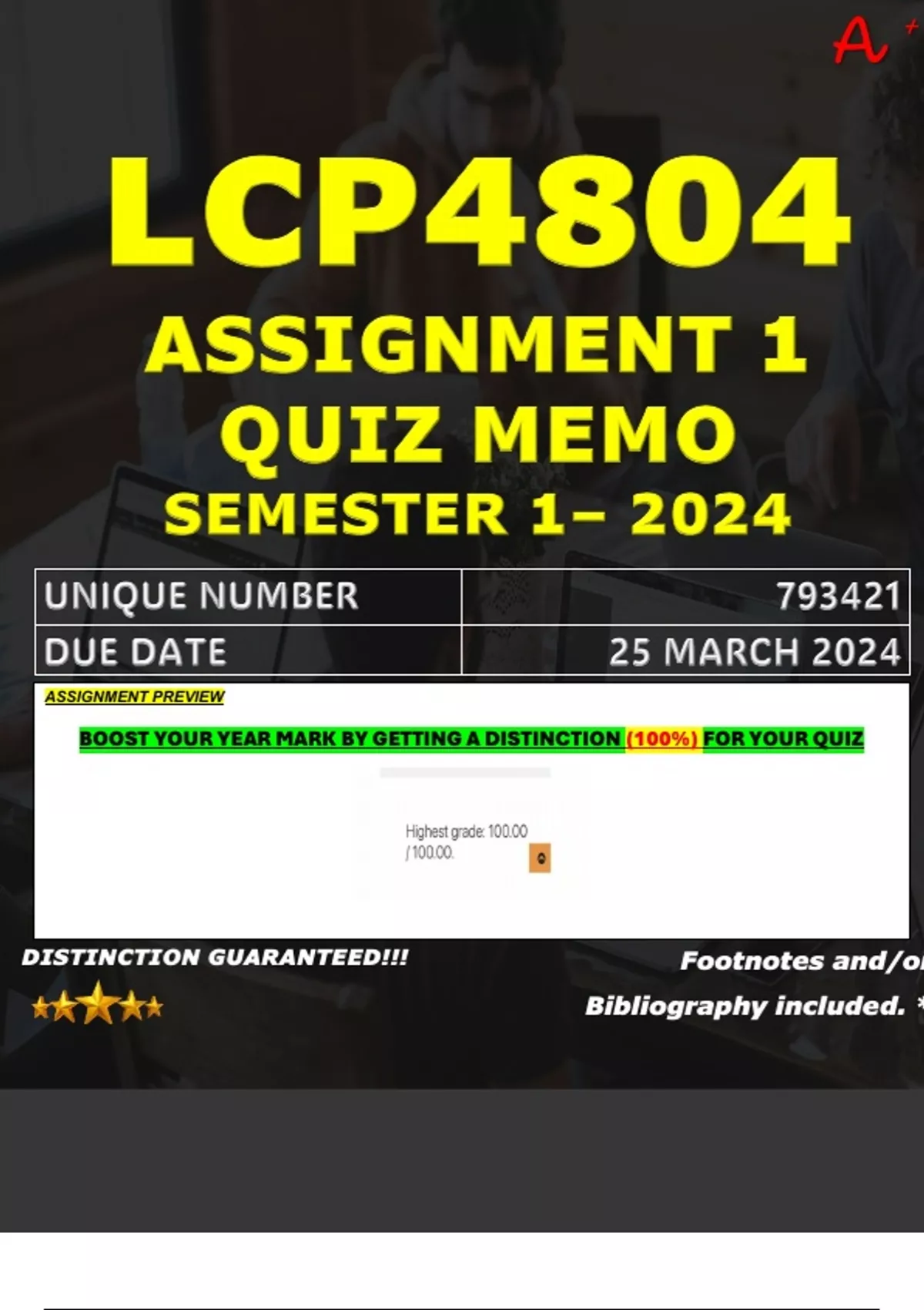 LCP4804 ASSIGNMENT 1 QUIZ MEMO - SEMESTER 1 - 2024 UNISA – DUE DATE ...