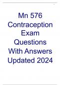 Mn 576  Contraception Exam  Questions  With Answers  Updated 2024
