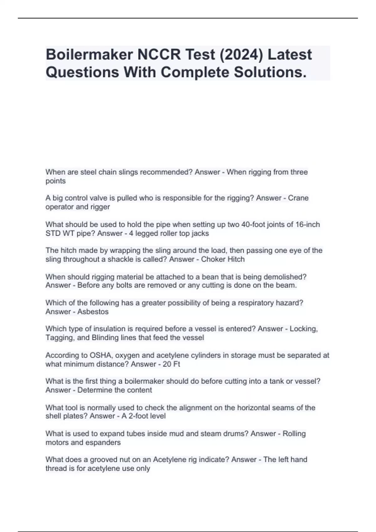 Boilermaker NCCR Test (2024) Latest Questions With Complete Solutions. Nccer boilermaker