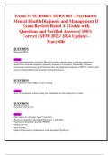 Exam 3: NURS663/ NURS 663 - Psychiatric Mental Health Diagnosis and Management II  Exam Review| Rated A | Guide with Questions and Verified Answers| 100%  Correct (NEW 2023/ 2024 Update) - Maryville 
