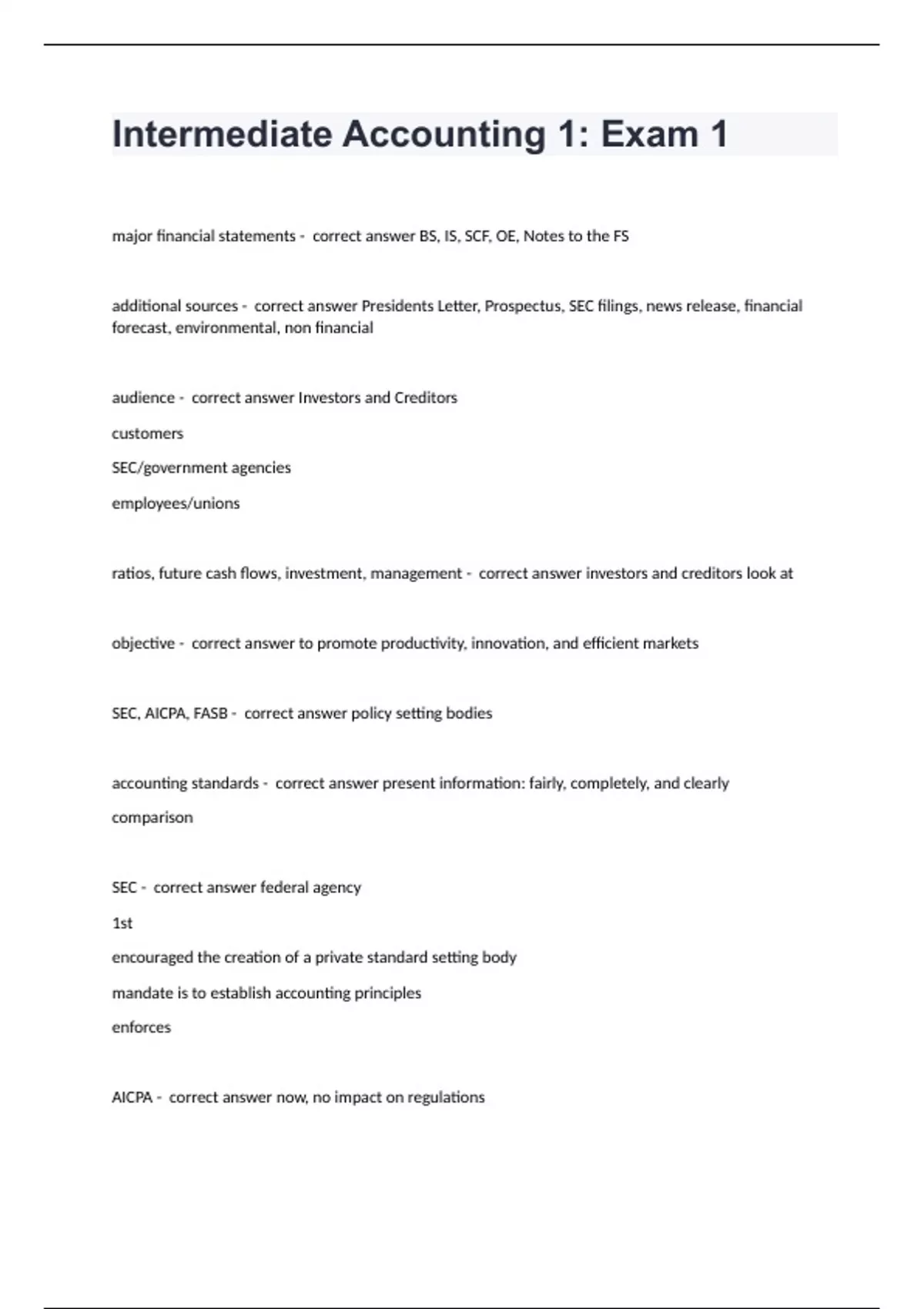 Intermediate Accounting 1: Exam 1 correctly answered - Intermediate ...