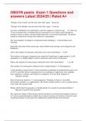 OBGYN pearls  Exam 1 Questions and answers Latest 2024&sol;25 &vert; Rated A&plus;