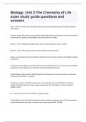 Biology: Unit 2-The Chemistry of Life exam study guide questions and answers