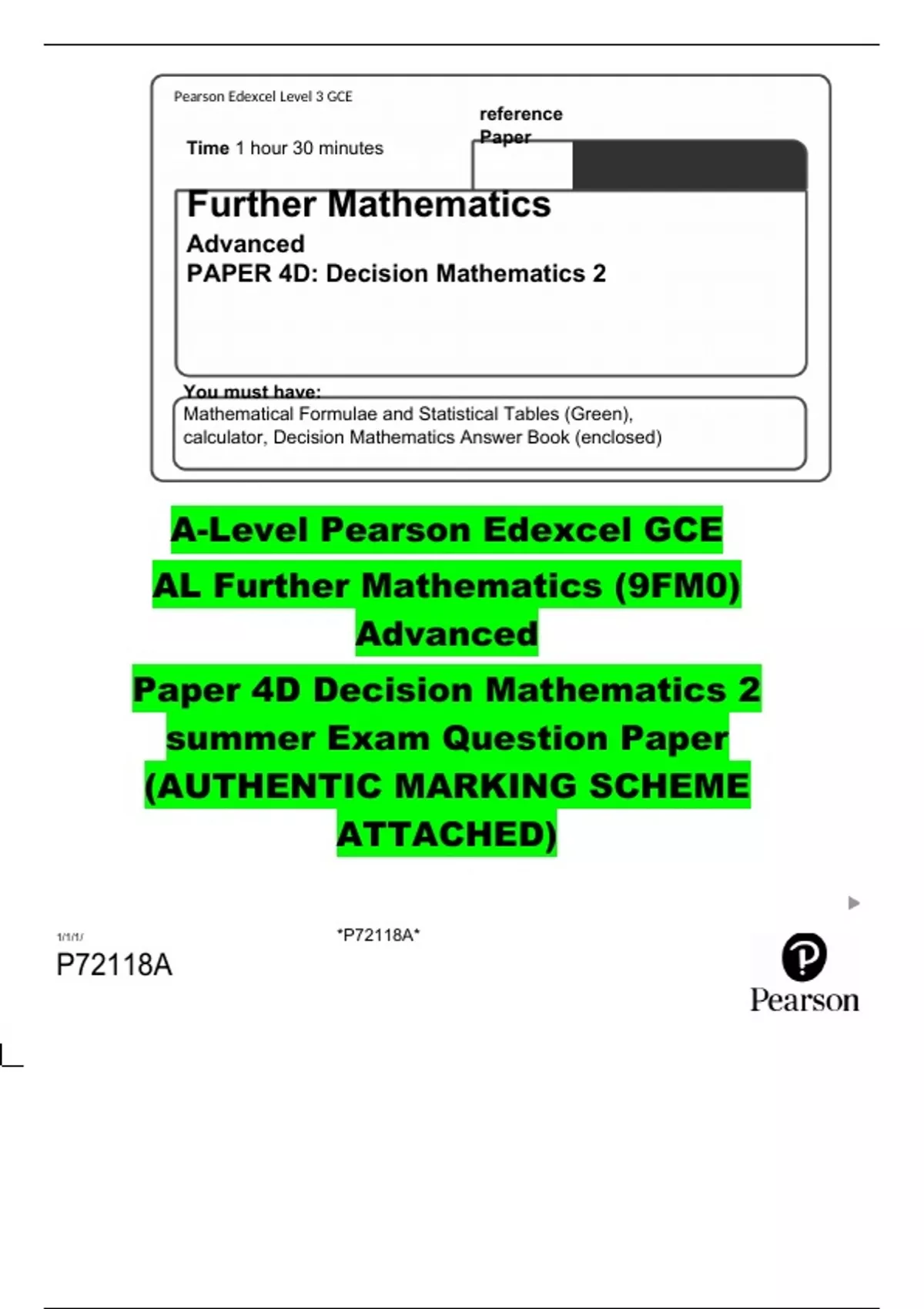 A-Level Pearson Edexcel GCE AL Further Mathematics 2024 (9FM0) Advanced ...