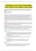 CRIMINOLOGY UNIT 3 NOTES SUMMARISED LATEST UPDATE 100% CORRECT STUDY GUIDE
