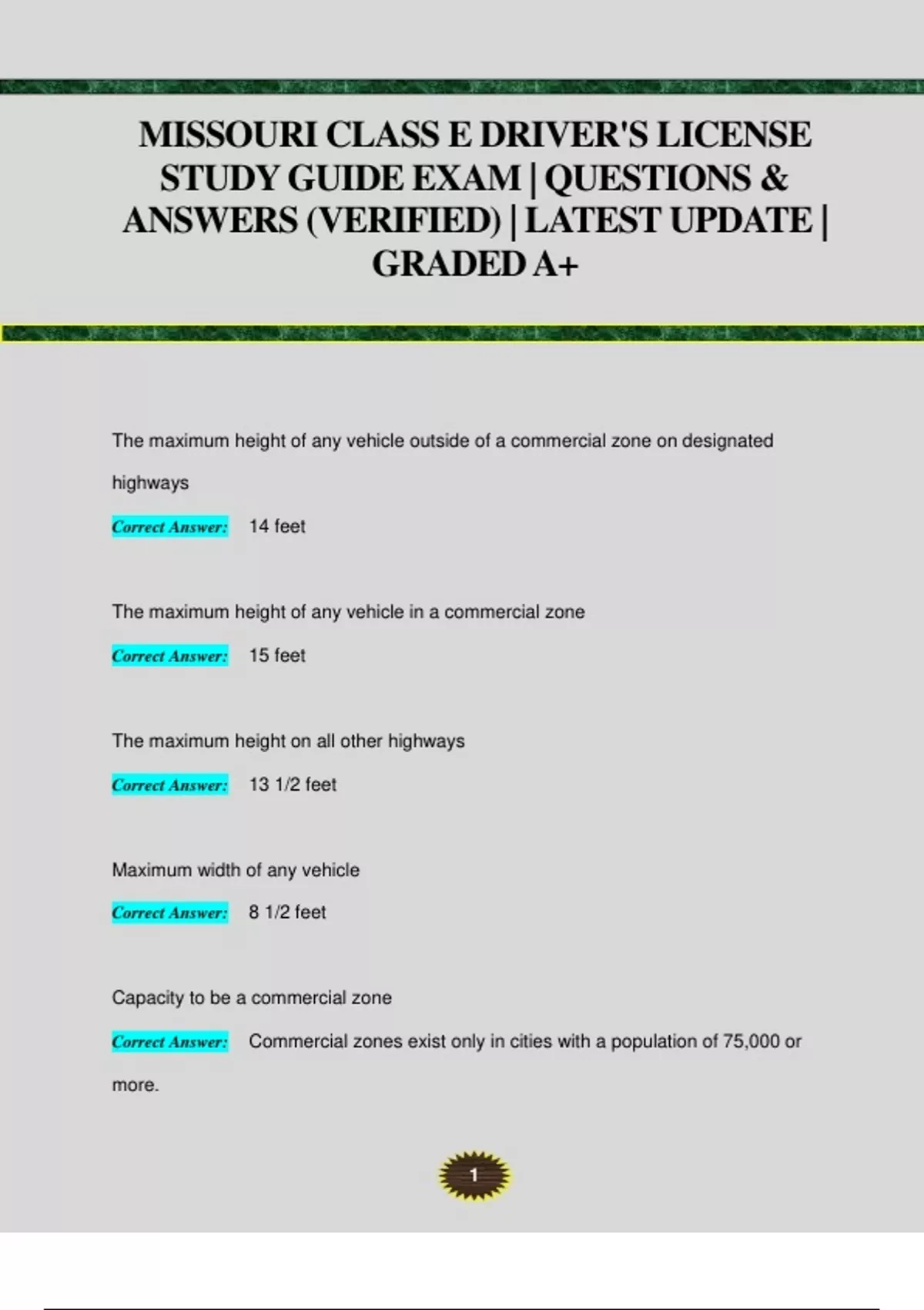 MISSOURI CLASS E DRIVER'S LICENSE STUDY GUIDE EXAM QUESTIONS