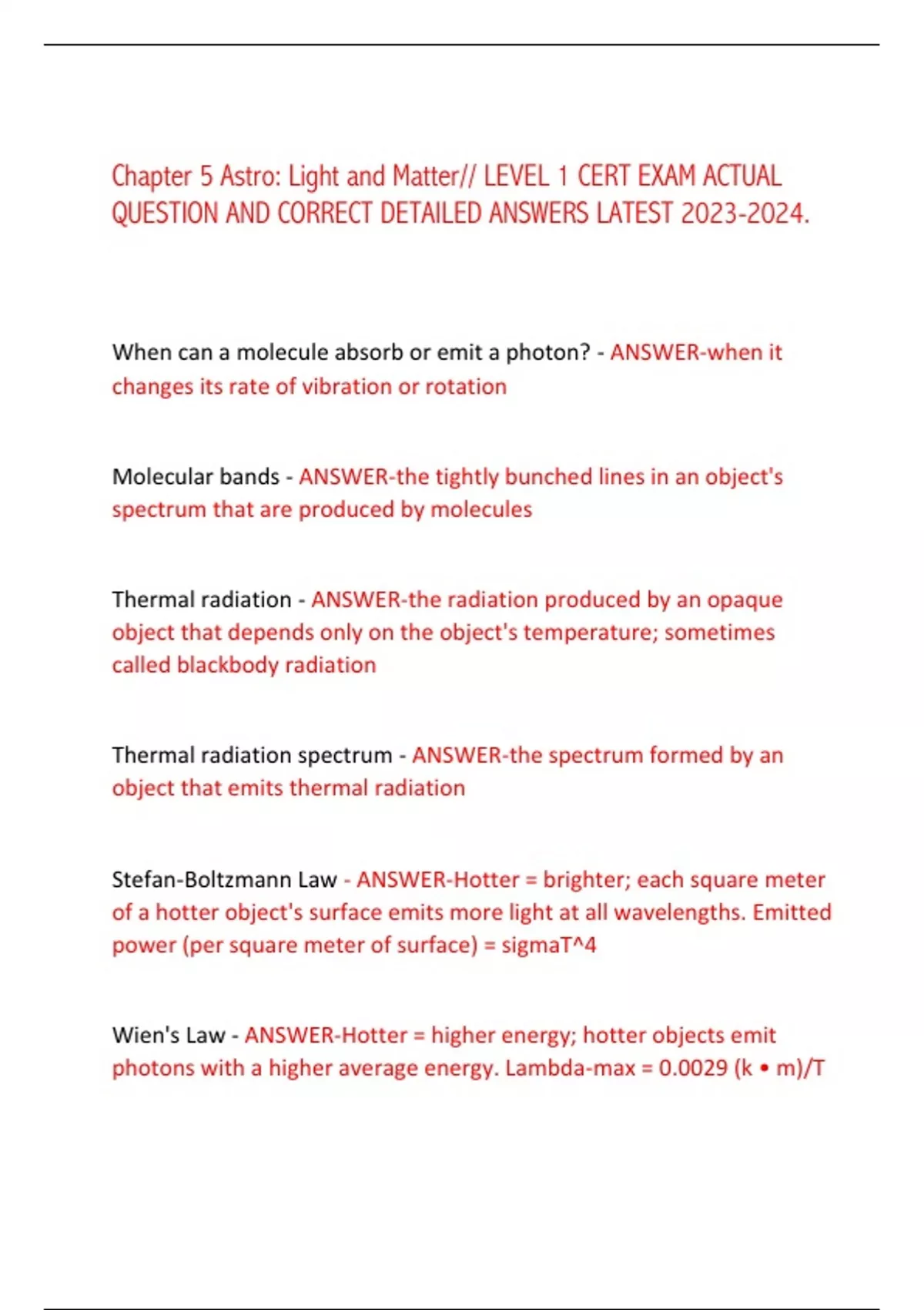 Chapter 5 Astro: Light and Matter// LEVEL 1 CERT EXAM ACTUAL QUESTION ...