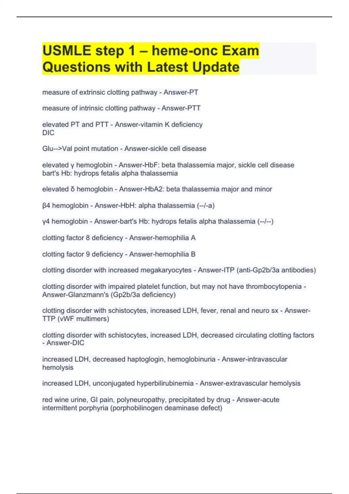 USMLE step 1 – heme-onc Exam Questions with Latest Update - USMLE ...