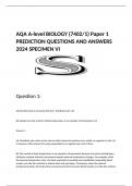  AQA A-level BIOLOGY (7402/1) Paper 1 PREDICTION QUESTIONS AND ANSWERS 2024 SPECIMEN VI 