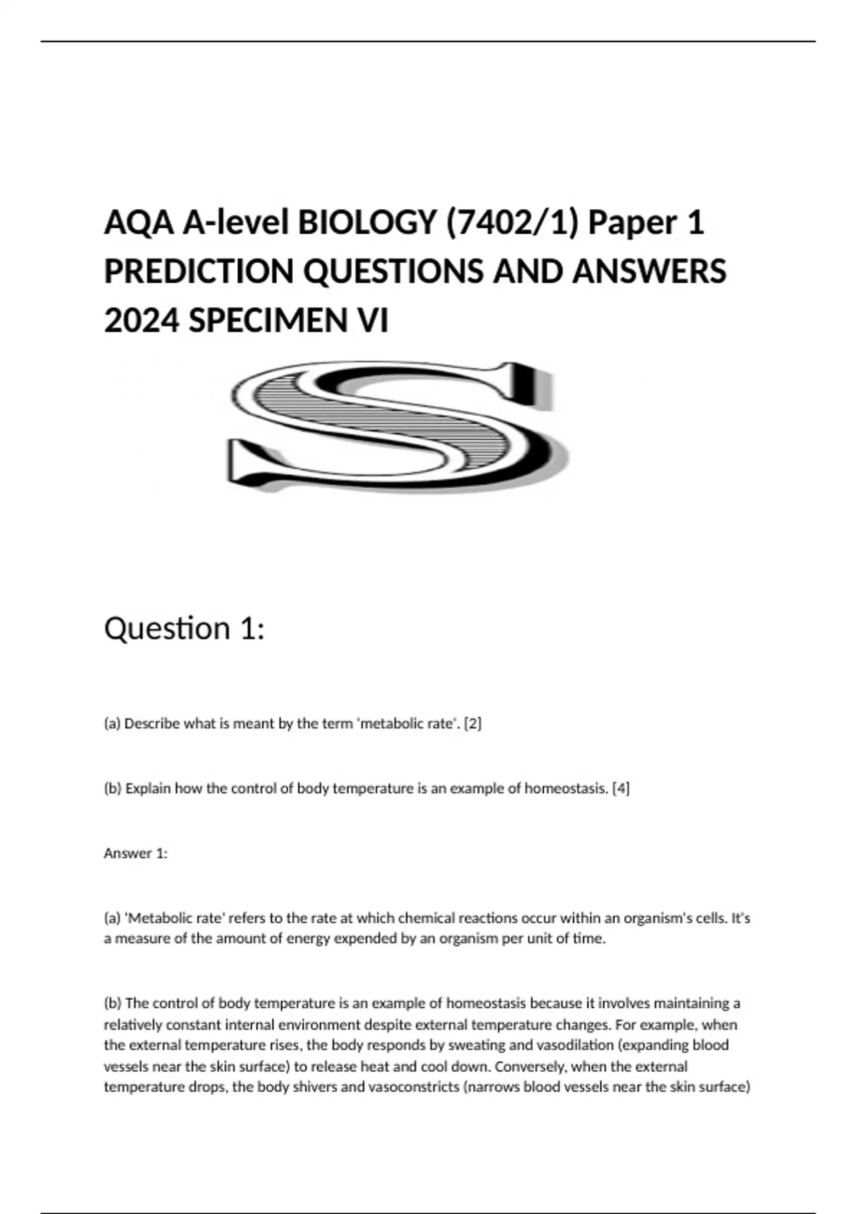 AQA A-level BIOLOGY (7402/1) Paper 1 PREDICTION QUESTIONS AND ANSWERS ...