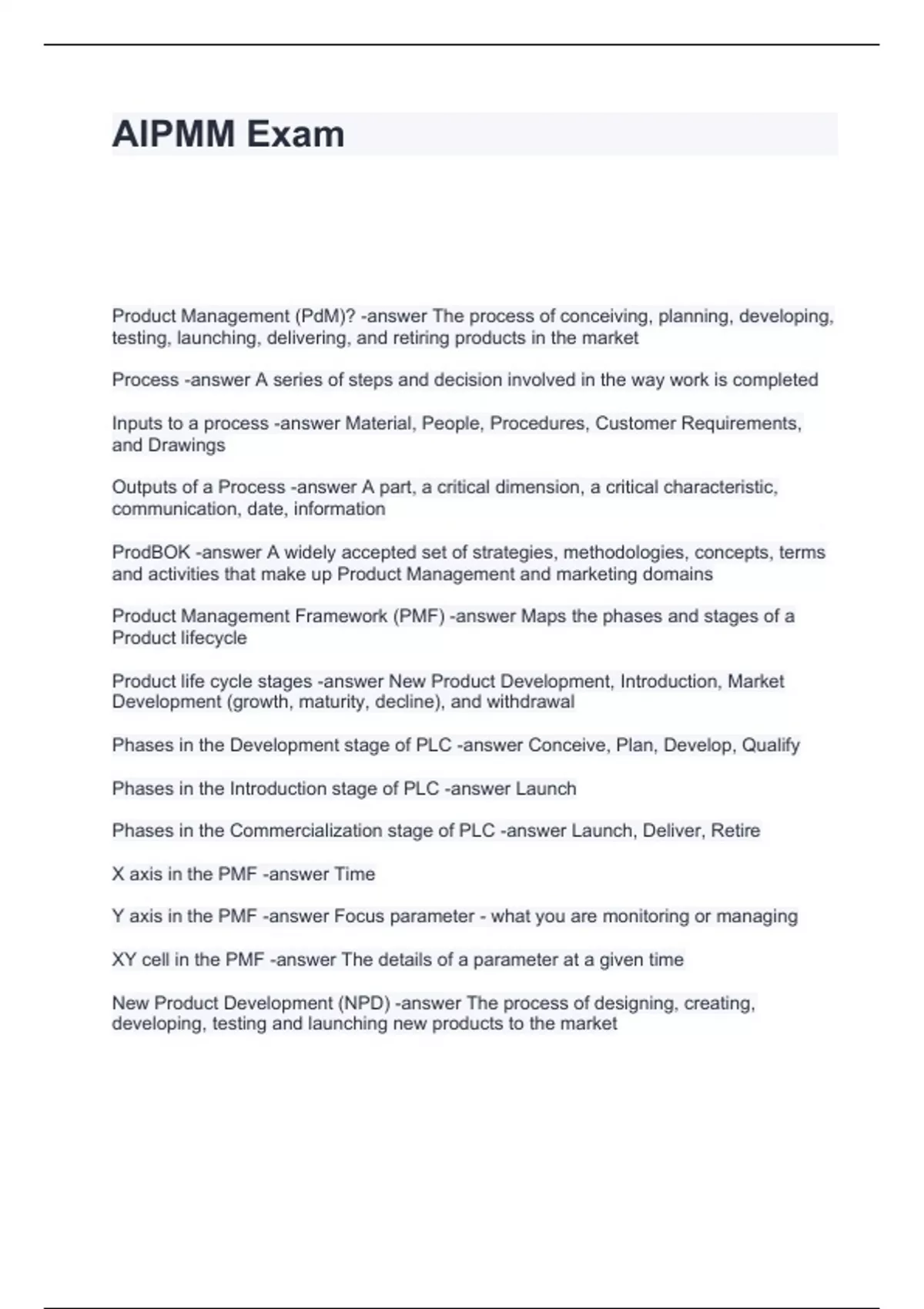 AIPMM Exam Questions with correct Answers 2024 - AIPMM - Stuvia US