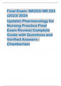 Final Exam: NR293/ NR 293 (2023/ 2024 Update) Pharmacology for Nursing Practice Final Exam Review| Complete Guide with Questions and Verified Answers - Chamberlain