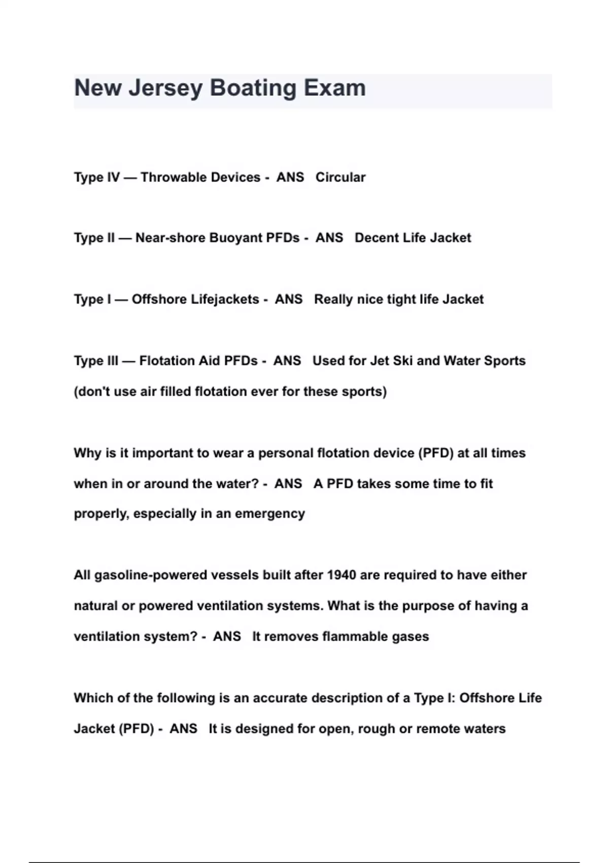 New Jersey Boating Exam QUESTIONS & ANSWERS 2024 ( A+ GRADED 100