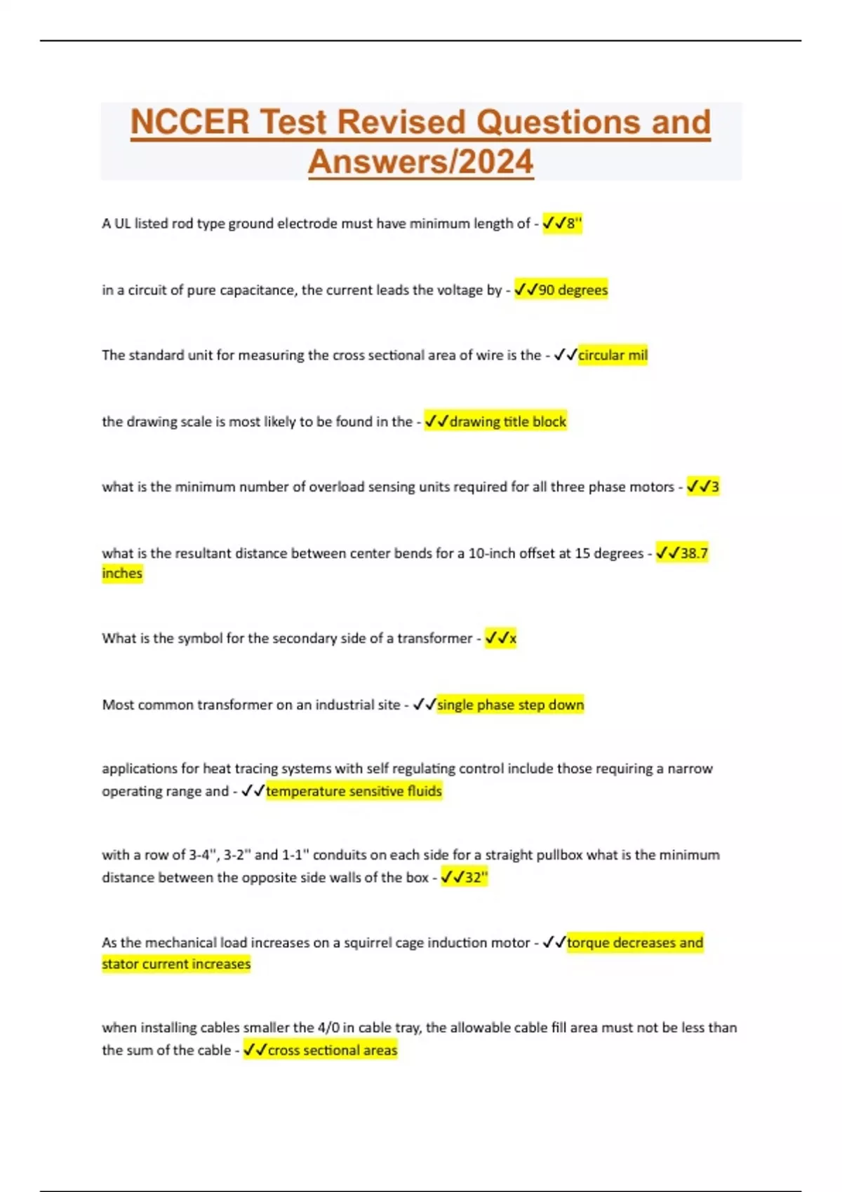 NCCER Test Revised Questions and Answers/2024 Nccer plumbing level 1