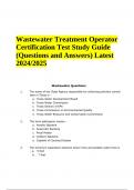 Wastewater Treatment Operator Certification Test Questions and Answers Latest 2024/2025 | 100% Verified