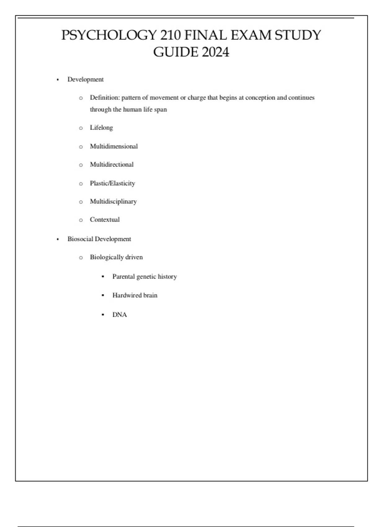 PSYCHOLOGY 210 FINAL EXAM STUDY GUIDE 2024 - BSN - Stuvia US