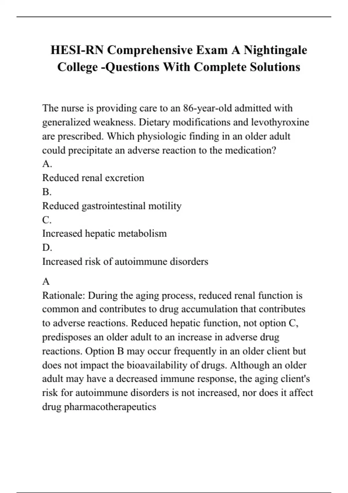 HESI-RN Comprehensive Exam A Nightingale College -Questions With ...