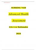 NURSING 7410 Advanced Health Assessment Q & A w/ Rationales 2024 Rated A+