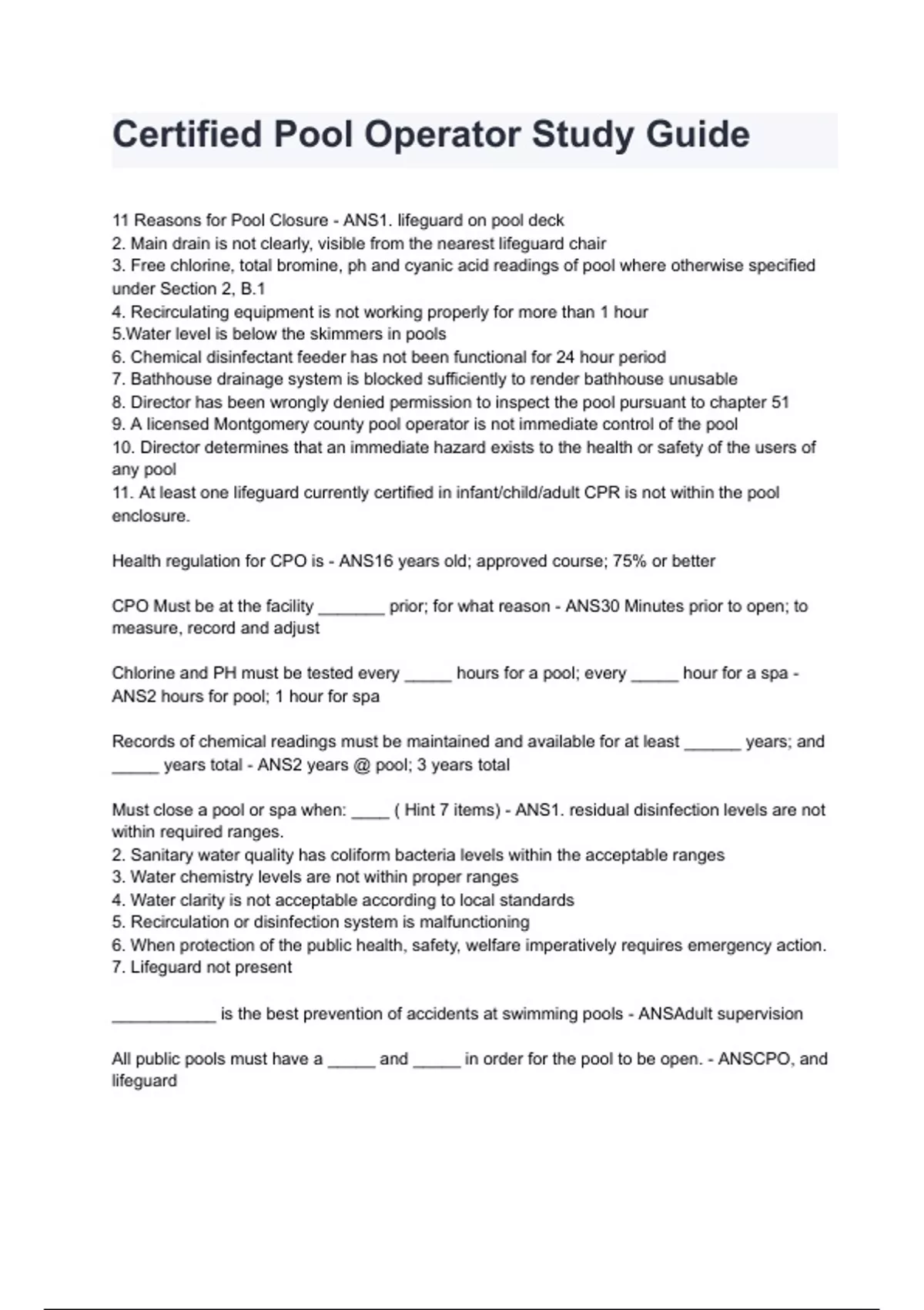 Certified Pool Operator Study Guide REVISED AND UPDATED FOR 2026/2027 ...