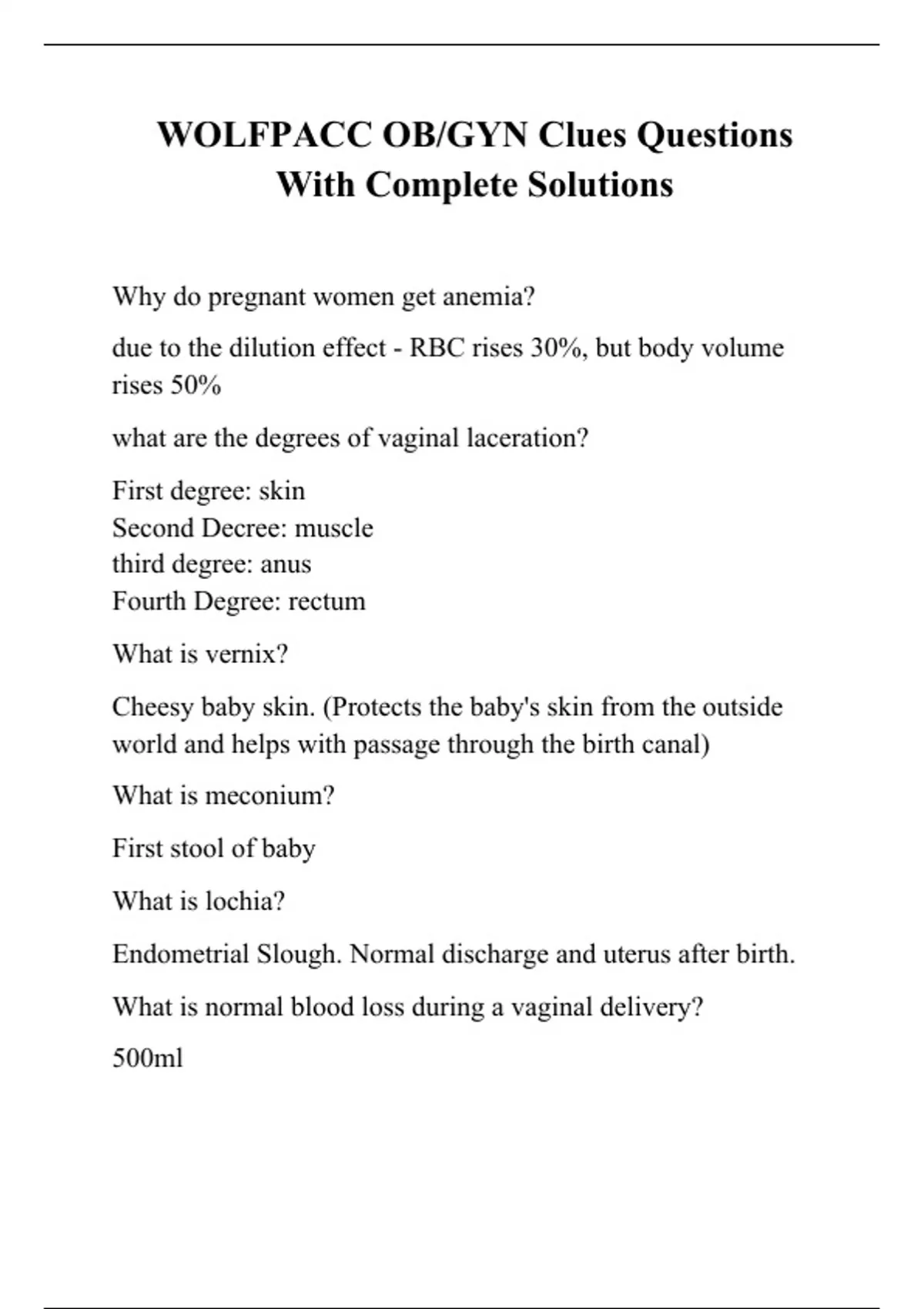 WOLFPACC OB/GYN Clues Questions With Complete Solutions - WOLFPACC ...