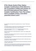 ETA-I Study Guide &lpar;Fiber Optics Installer Certification&rpar; &lpar;FOI&rpar; 2024 &lpar;For the 75 question written test portion of the ETA-International Fiber Optics Installer Certification Test&comma; The written test is multiple choice&comma; and either pass&sol;fail&rpar; Good Luck&excl;&excl;